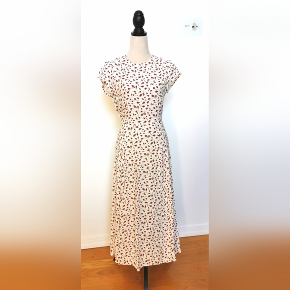 Reformation Dresses & Skirts - Reformation Cream Midi Dress with Red Leaf Print